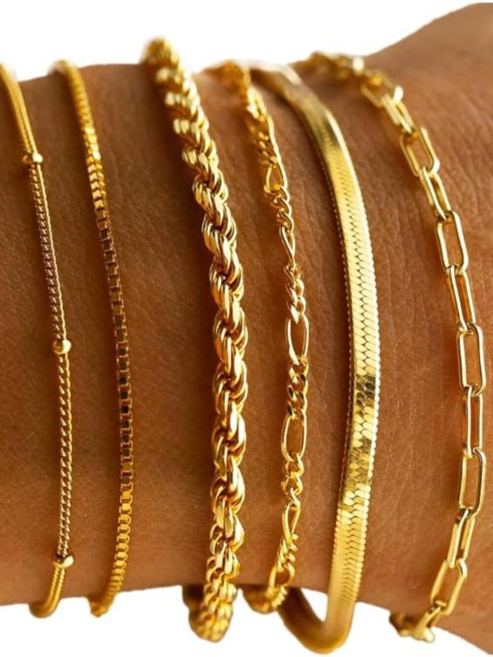 Gold Bracelets for Women Waterproof, 14K Gold Plated Jewelry Sets Trendy Thin Da